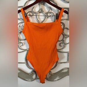 NWT Naked Wardrobe Orange Ribbed Tank Bodysuit Size XL